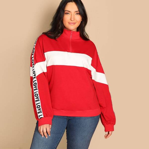 

Plus Zip Half Placket Colorblock Sweatshirt