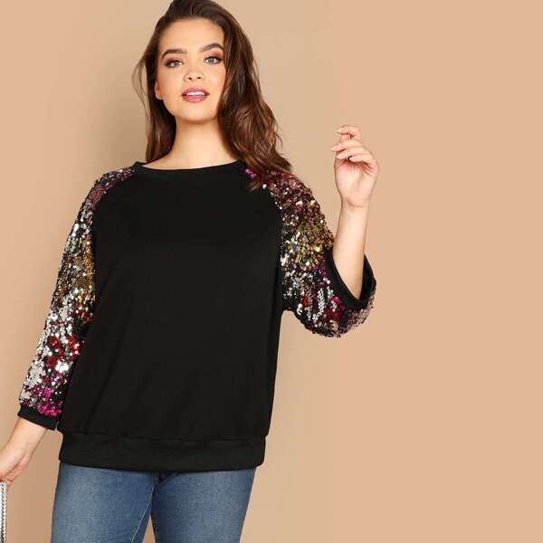 

Plus Contrast Sequin Raglan Sleeve Sweatshirt