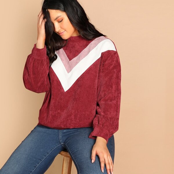 

Plus Cut-and-sew Chevron Corduroy Sweatshirt