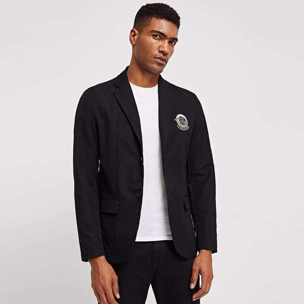 

Men Pocket Front Notch Neck Blazer, Black