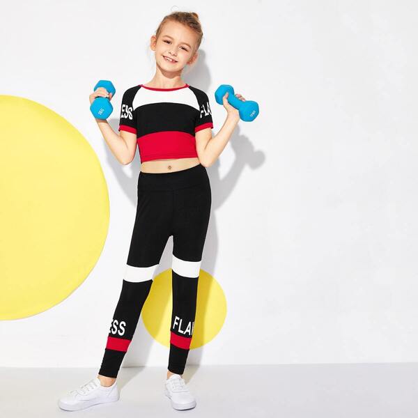 

Girls Raglan Sleeve Color-Block Tee & Pants Set