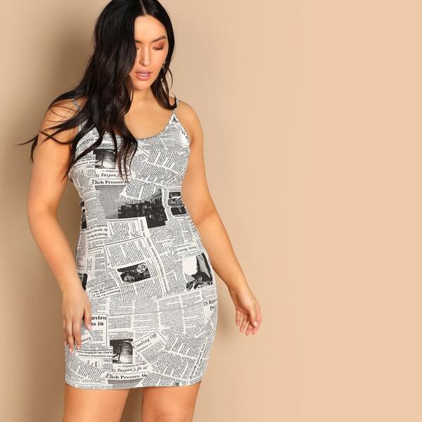 

Plus Newspaper Print Bodycon Slip Dress