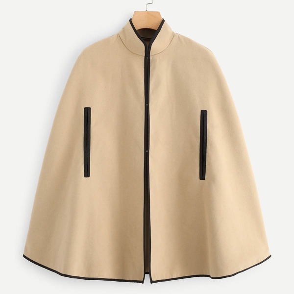 

Contrast Binding Poncho Coat With Armhole