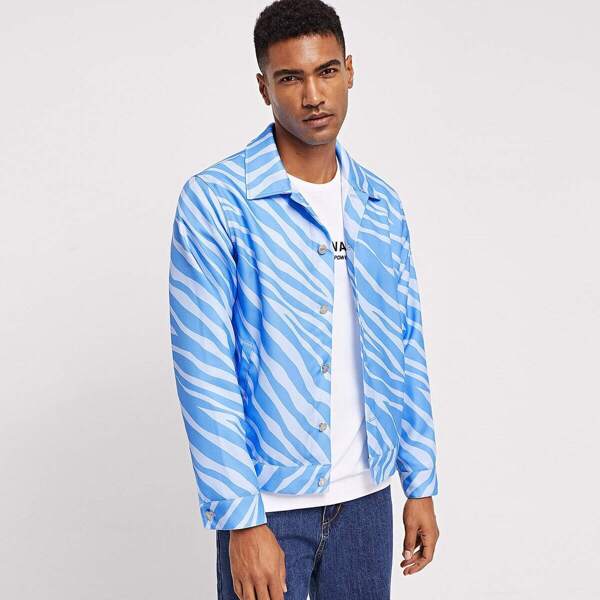 

Men Button Front Collar Jacket, Multicolor