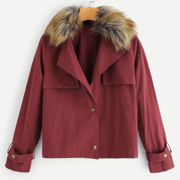 

Button Front Faux Fur Jacket