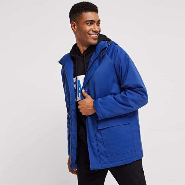 

Men Flap Pocket Hooded Solid Jacket