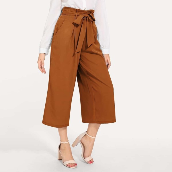 

80s Slant Pocket Belted Wide Leg Pants, Brown