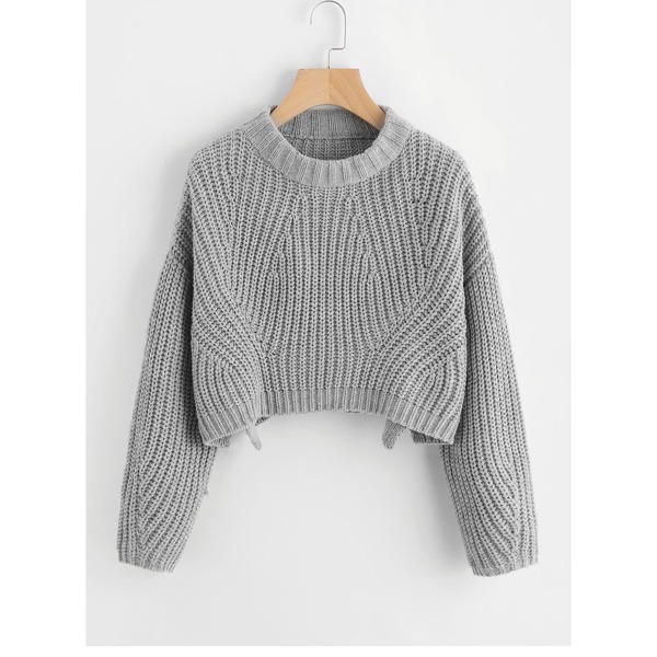 

Plus Round Neck Slit Hem Sweater