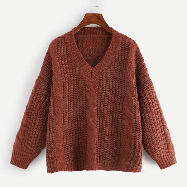 

Plus V Neck Mixed Knit Jumper