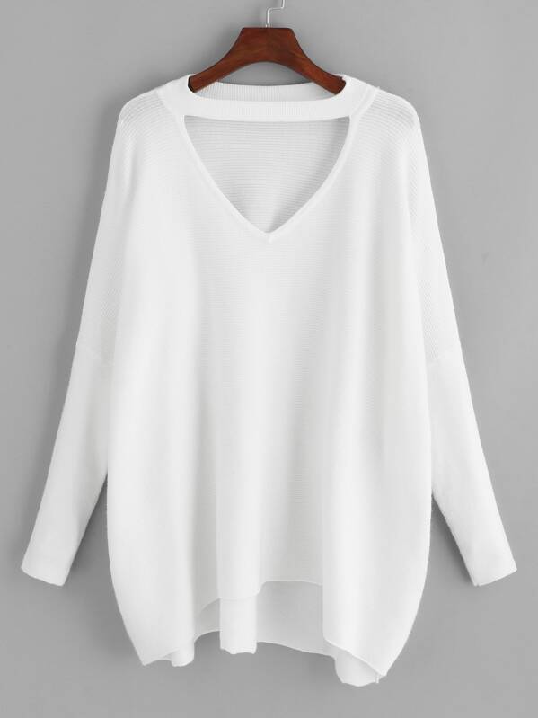 

Plus V Cut Neck Solid Sweater, White
