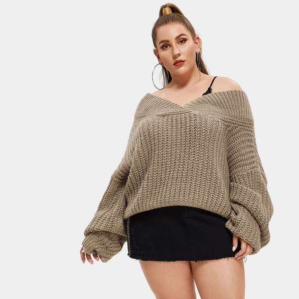 

Plus Surplice Neck Oversized Sweater