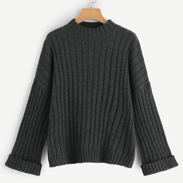 

Plus Rolled Cuff Ribbed Knit Jumper