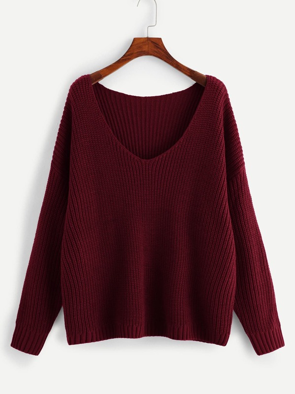 

Plus V Neck Drop Shoulder Jumper, Burgundy