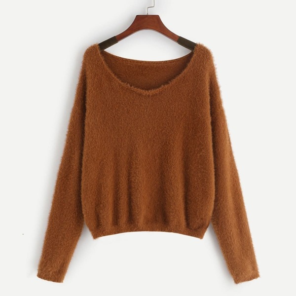 

Round Neck Solid Fuzzy Jumper