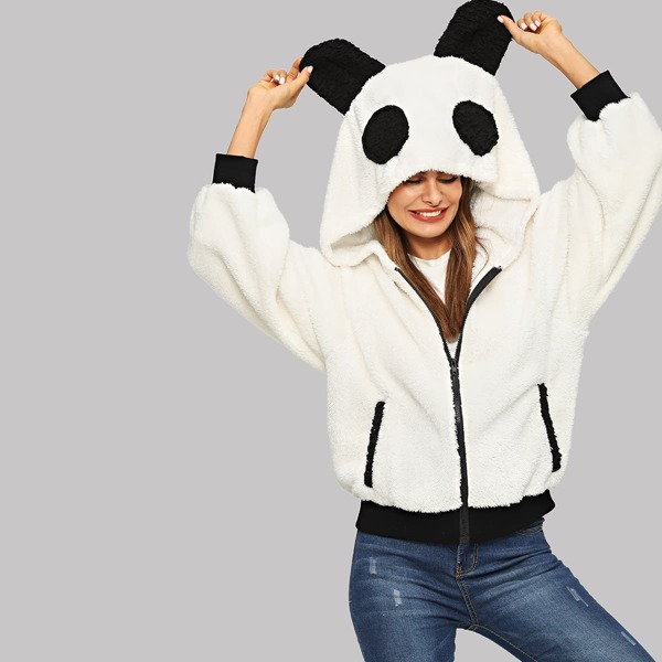 

Two Tone Zip Up Panda Teddy Jacket