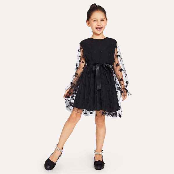 

Girls Mesh Insert Flare Dress