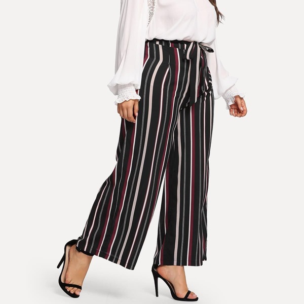 

Plus Vertical-Stripe Palazzo Pants