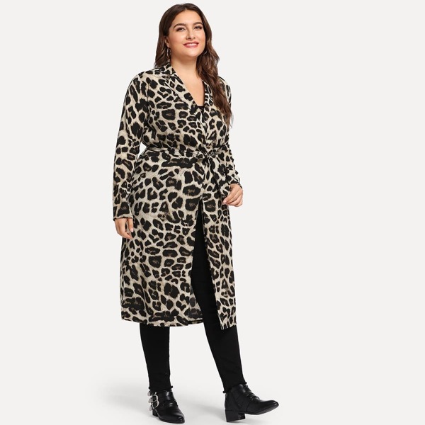 

Plus Self Tie Leopard Print Coat