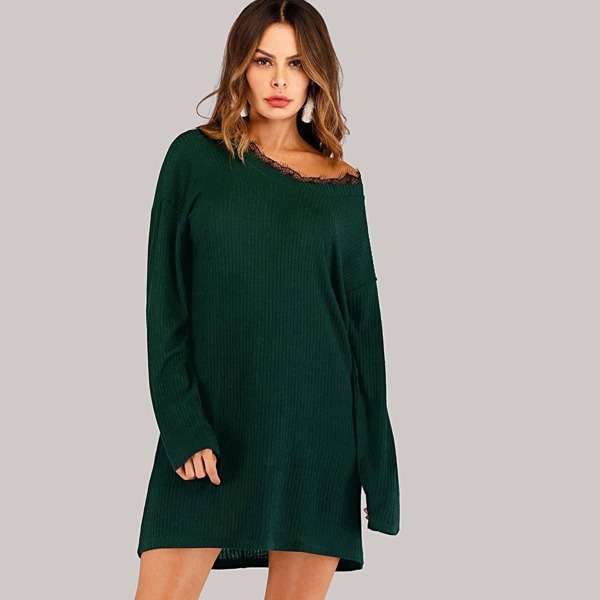 

Contrast Lace Sweater Dress