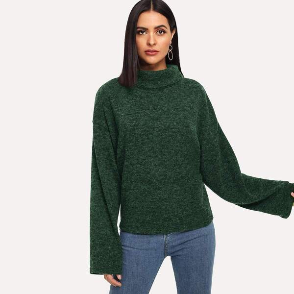 

Solid High Neck Sweater, Green
