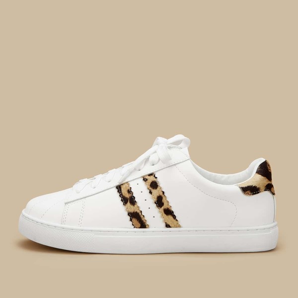 

Leopard Print Lace-up Sneakers, White