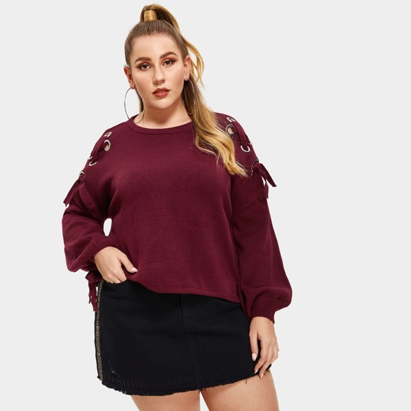 

Plus Lantern Sleeve Grommet Knot Jumper