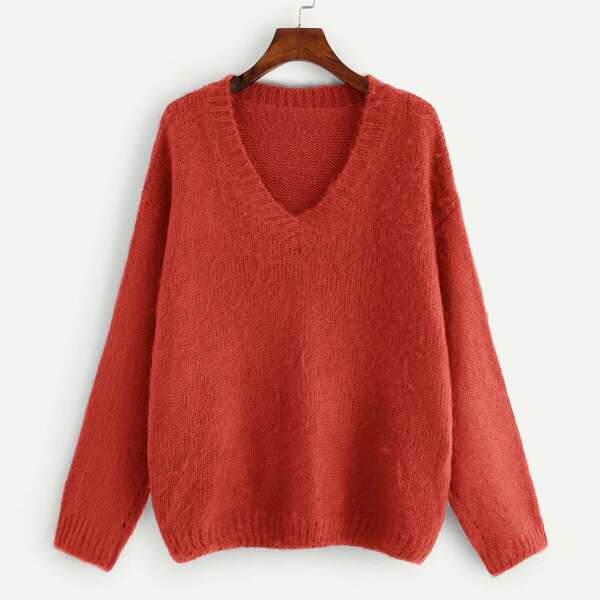 

Plus V-Neck Drop Shoulder Sweater