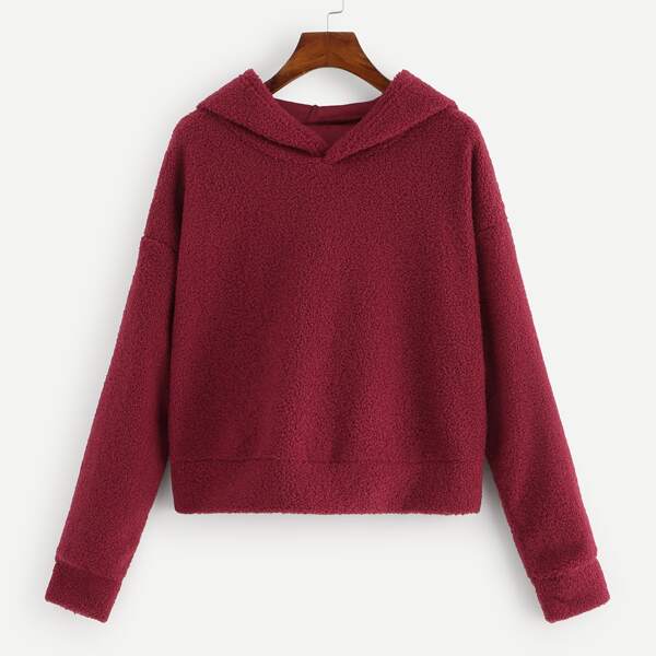 

Drop Shoulder Solid Teddy Sweatshirt