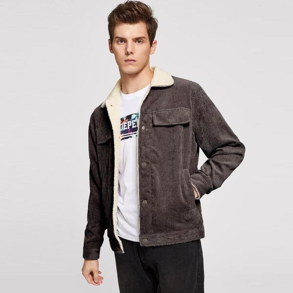 

Men Button Up Faux Shearling Corduroy Jacket