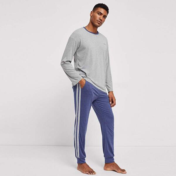 

Men Round Neck Tunic Top & Drawstring Pants PJ Set