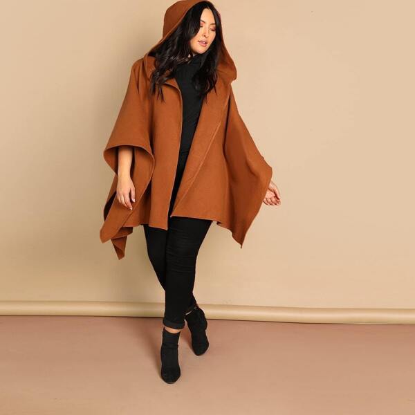 

Plus Open Front Hooded Coat