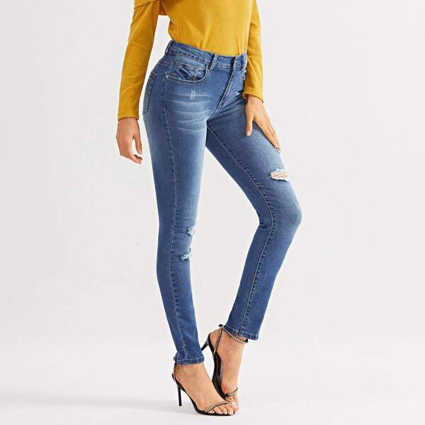 

Bleach Wash Ripped Skinny Jeans