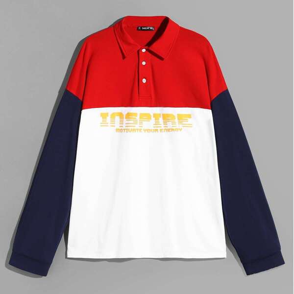

Men Color-block Letter Polo Shirt, Multicolor