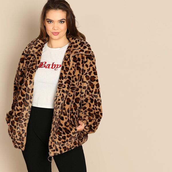 

Plus Leopard Print Teddy Jacket