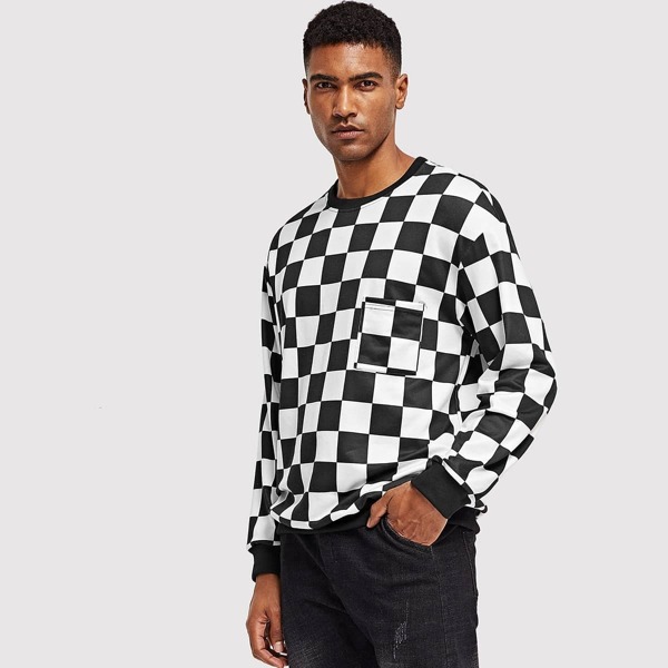 

Men Pocket Front Gingham Pullover