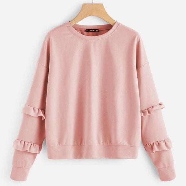 

Drop Shoulder Ruffle Sleeve Sweatshirt