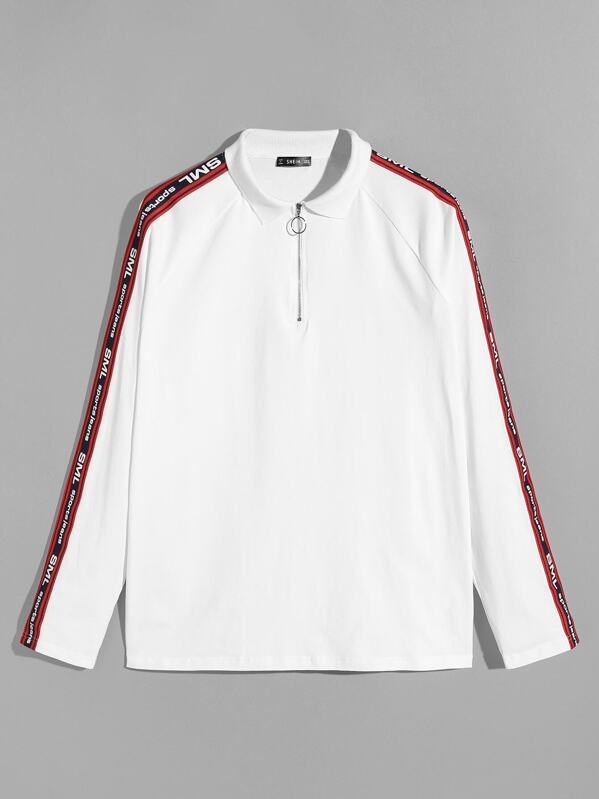 

Men Zip Half Placket Letter Tape Tee, White