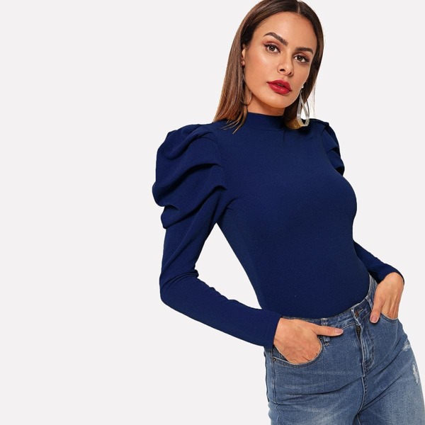 

Leg-of-mutton Sleeve Cutout Back Tee