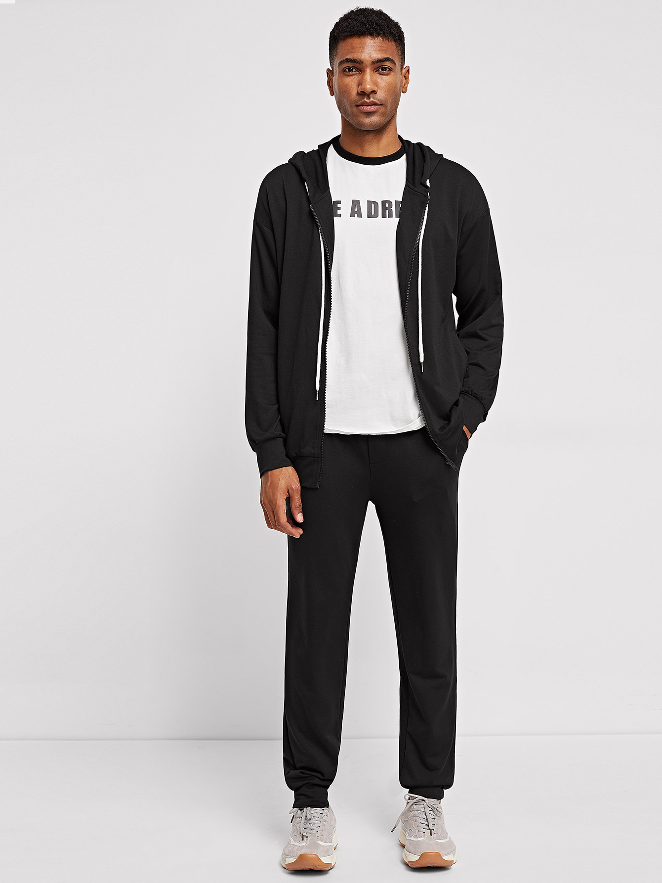 men zip up hooded jacket & pants set