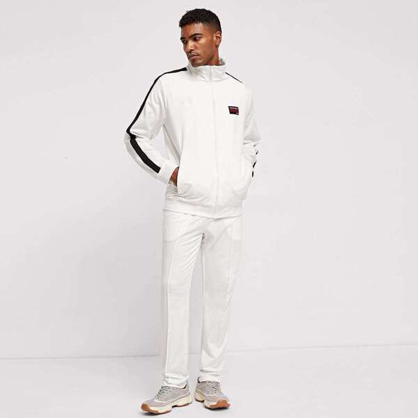 

Men Zip Up Tape Coat & Pants Set, White