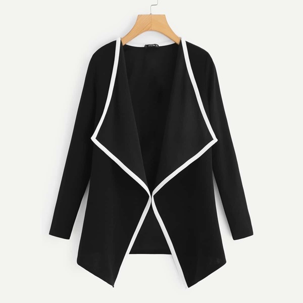 

Contrast Binding Drape Collar Coat, Black