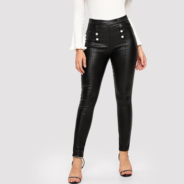 

High Waist High Stretch Double Breasted Skinny Jeans, Black