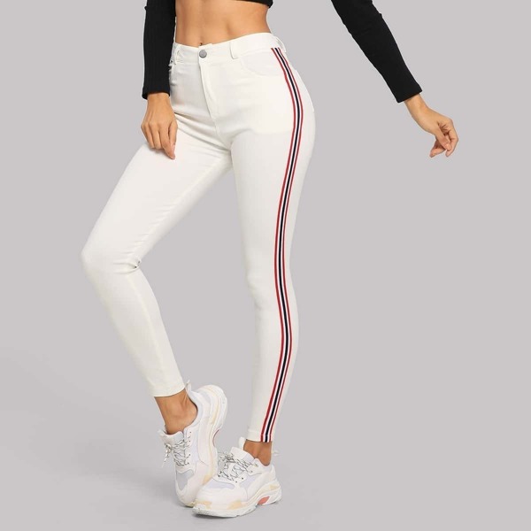 

Contrast Tape Skinny Jeans, White
