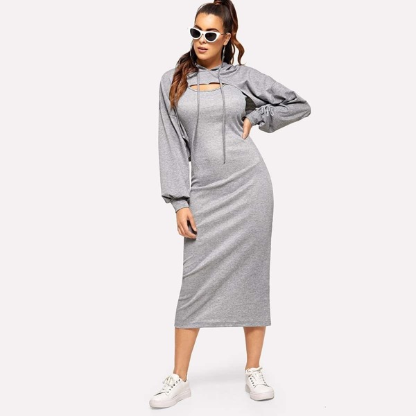 

Super Crop Hoodie & Midi Tank Dress, Grey