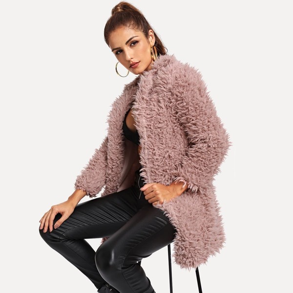 

Open Front Solid Teddy Coat