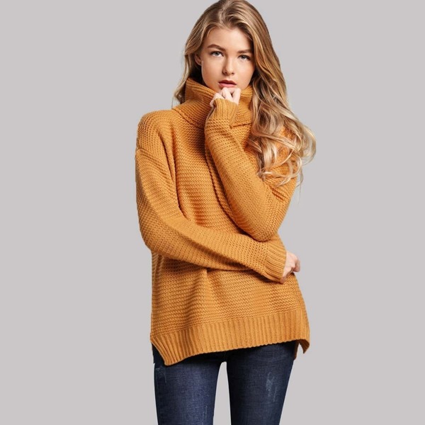 

Split Side High Neck Sweater, Orange