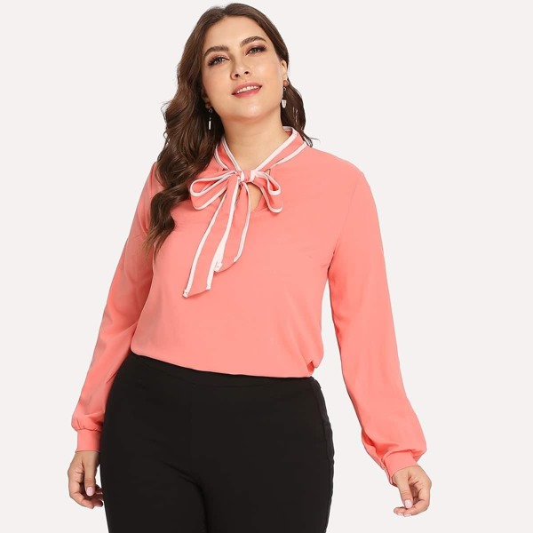 

Plus Self Tie Neck Blouse