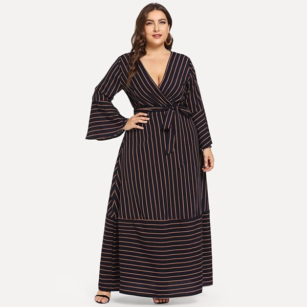 

Plus Belted Striped Dress, Multicolor