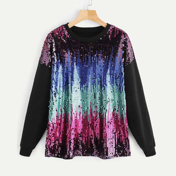 

Plus Contrast Sequin Drop Shoulder Sweatshirt