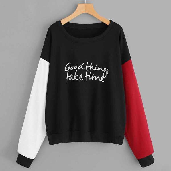 

Plus Color-block Letter Print Sweatshirt